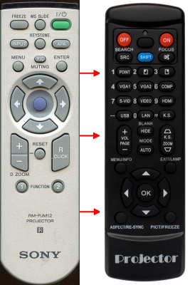 Replacement remote control for Sony RM-PJM12