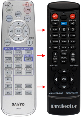 Replacement remote control for Sanyo PLV-Z2000