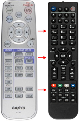 Replacement remote for Sanyo PLV1080HD, CXWY, 6450928710, PLVZ700