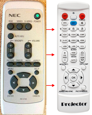 Replacement remote control for Nec VT45K
