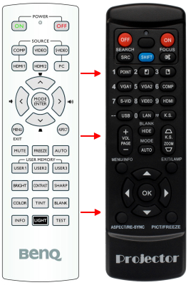 Replacement remote control for BenQ W700