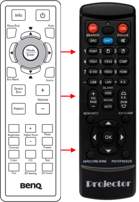 Replacement remote for BenQ W750 W770ST W1070 W1080ST W1070+