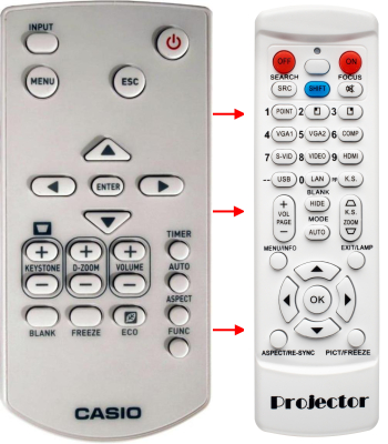 Replacement remote control for Casio XJ-V100W