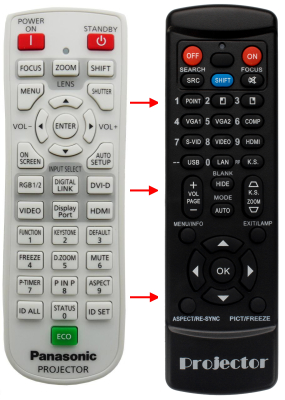 Replacement remote for Panasonic PT-EW540 PT-EX510 PT-DW640 PT-D4000