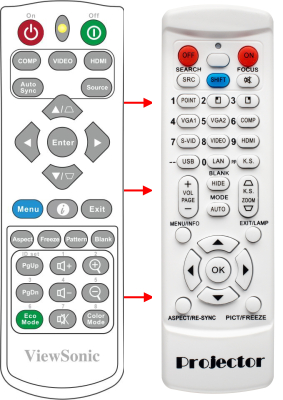 Replacement remote control for Viewsonic PA500X