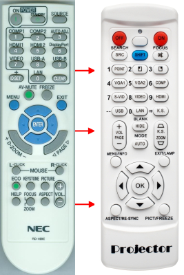 Control remoto de sustitución para Nec 7N900922