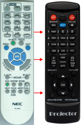 Replacement remote control for Nec 7N900921