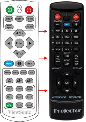 Replacement remote control for Viewsonic PX727-4K