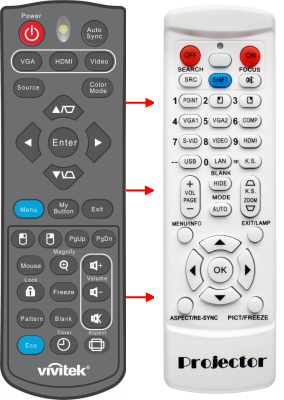 Replacement remote control for Vivitek DX255