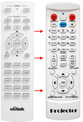 Replacement remote control for Vivitek H1080