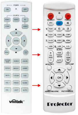 Replacement remote control for Vivitek H1180