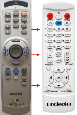 Replacement remote control for Sanyo PLC-XE20