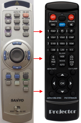 Replacement remote control for Sanyo PLC-SL20
