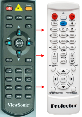 Replacement remote control for Viewsonic PRO8400