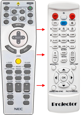 Replacement remote control for Nec 7N900791