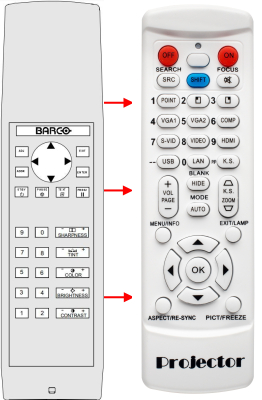 Télécommande de remplacement pour Barco VISION 708 DATA 1209S
