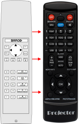 Replacement remote control for Barco VISION708