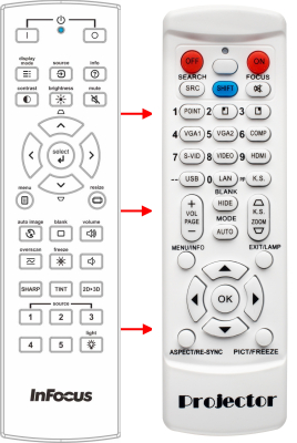 Replacement remote for Infocus IN8601 SP8600HD3D IN3118HD