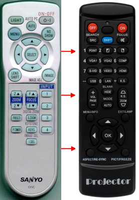 Replacement remote control for Sanyo PLC-XF46N