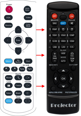 Replacement remote control for Viewsonic PJD7822HDL