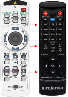 Replacement remote control for Eiki LC-WB40N