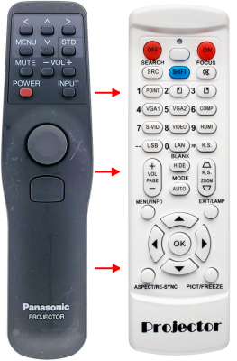 Replacement remote for Panasonic PT-L5 PT-L592U PT-L595U PT-AR100U