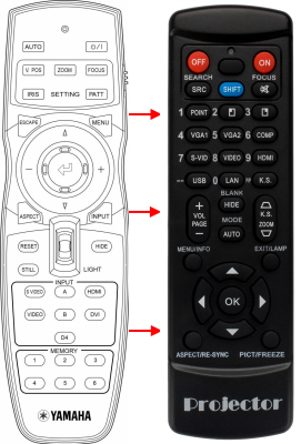 Replacement remote control for Yamaha DPX-1100