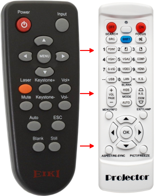 Replacement remote control for Eiki 13910010
