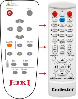 Controlo remoto de substituição para Eiki 13910052