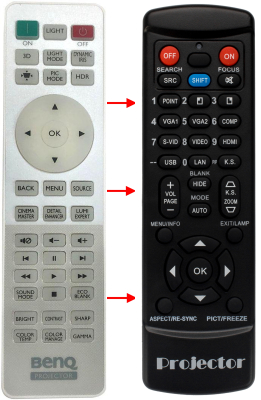 Replacement remote control for BenQ W1720
