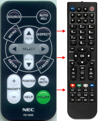 Replacement remote for Nec VT540K, RD369E, 7N900071
