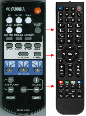 Replacement remote for Yamaha FSR82 ZK77690 SRT-1000