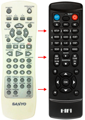 Replacement remote control for Sanyo HV-DX2SP
