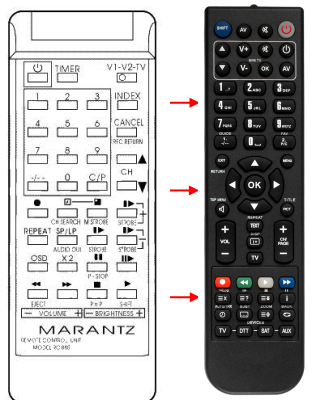 Erstatnings-fjernbetjening til  Marantz 4822 218 20391(VCR)