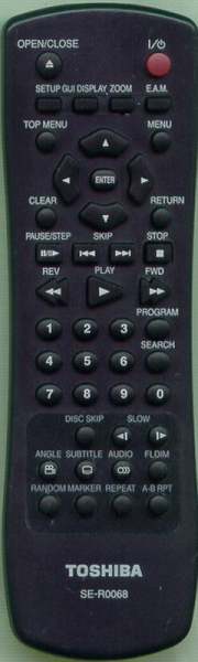 Replacement remote for Toshiba SD-3815 SD-K531SU2 SE-R0047 SE-R0301