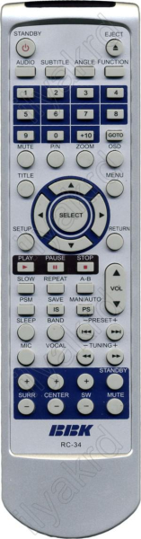 Replacement remote control for Bbk RC34