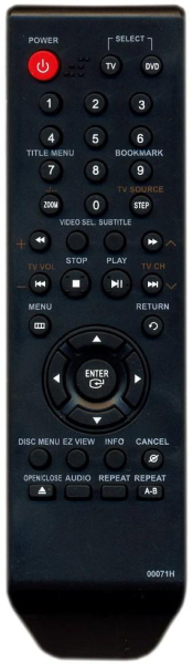 Replacement remote control for Samsung DVD-P186