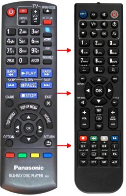 Replacement remote control for Panasonic DMP-BDT110BLU-RAY