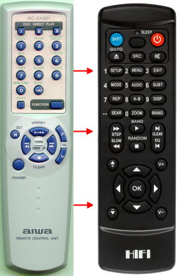 Replacement remote control for Aiwa CSD-TD64