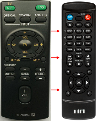 Replacement remote control for Sony RM-ANU159