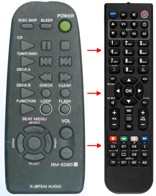 Replacement remote control for Sony RM-SD80