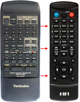 Replacement remote control for Technics RAK-RS105WH