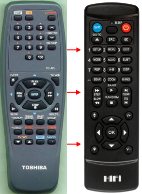 Replacement remote for Toshiba W-522 W-522C W-522CF W-528 W-422 W-511 W-512 W-403 VC-659