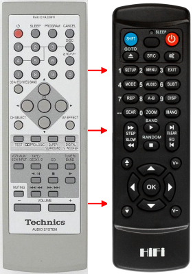 Replacement remote control for Technics RAK-EHA16WH