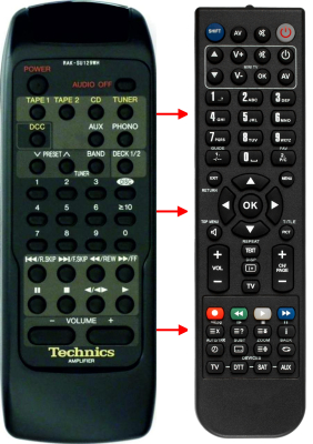 Replacement remote control for Technics RAK-SU129WH