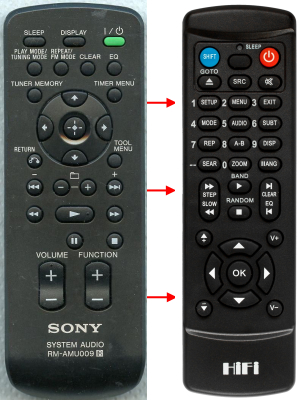 Replacement remote control for Sony RM-AMU009