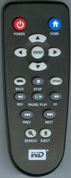 Replacement remote control for Western Digital WDTV001RNN