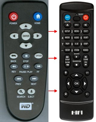 Replacement remote control for Western Digital WDTV001RNN PROJ.