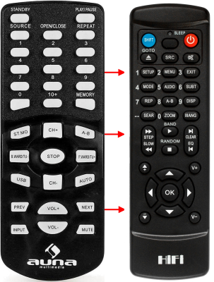 Replacement remote control for Auna AV2-CD508BT