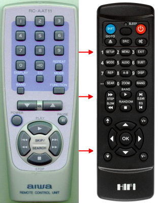 Replacement remote control for Aiwa U00511355U